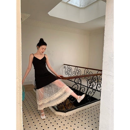 Mesh Splicing V-Neck Maxi Dress