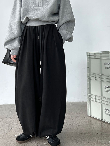 American sports high waist wide legs casual pleated design sweatpants women's autumn new drawstring drape trousers
