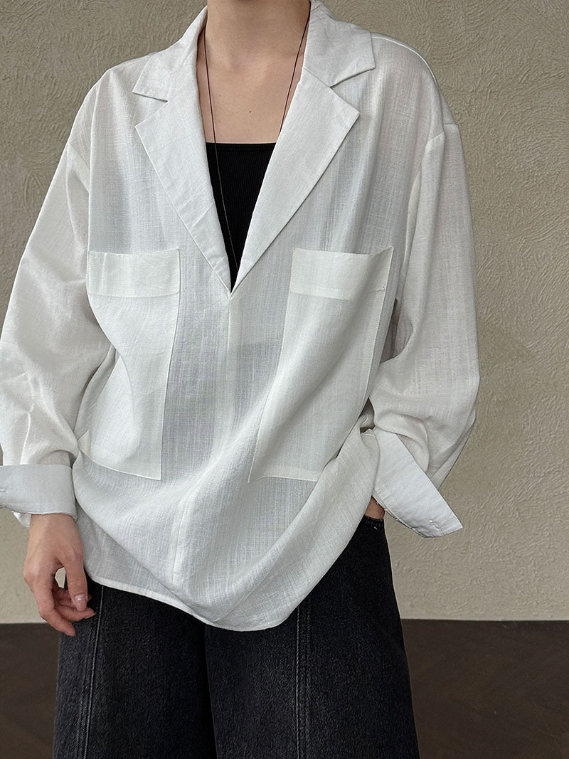 Minimalist design V-neck loose shirt women's early autumn new commuter trendy top
