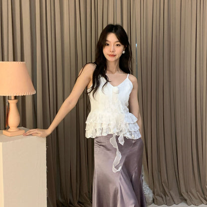 Pure lace streamer lace v-neck sling vest