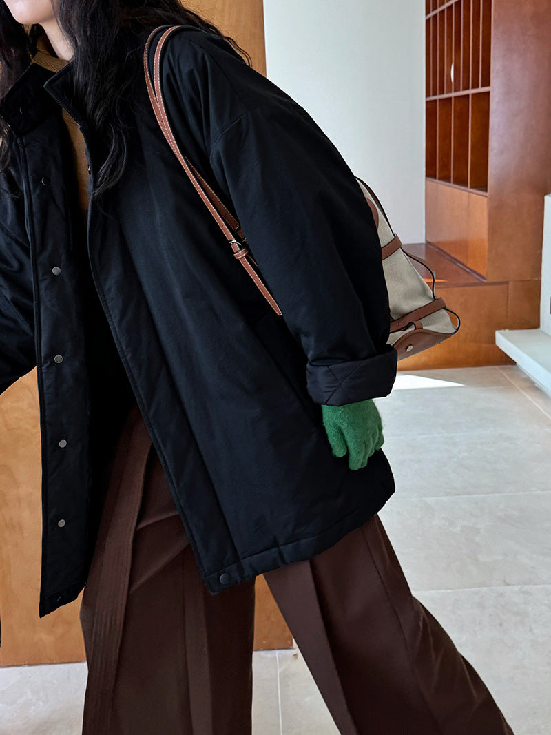 Japanese simple silhouette cotton jacket winter oversize padded cotton-padded tooling cotton-padded jacket