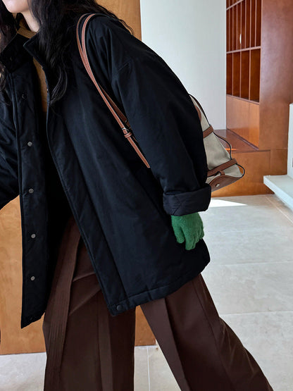 Japanese simple silhouette cotton jacket winter oversize padded cotton-padded tooling cotton-padded jacket