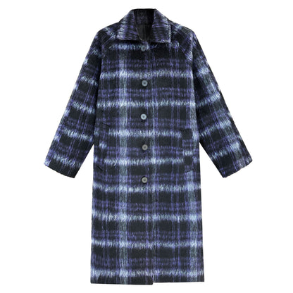 Fall and winterk-style 30% wool woolenoutwear women's medium longthickened over-the-knee quilted plaid coat