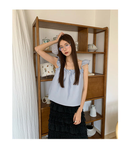 Square Neck Flutter Sleeve Top