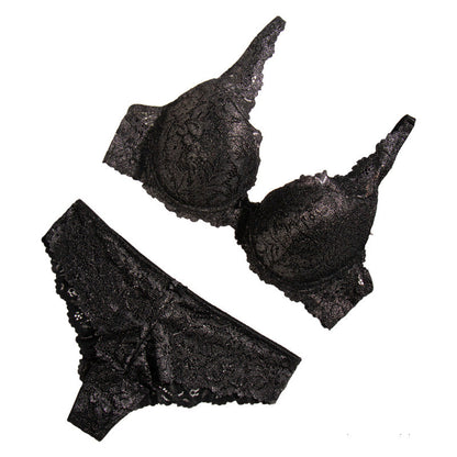 Women's Carbon Silver Bra Set Anti-sagging Gathering Steel Rim Adjustment Bra Sexy Lace Panties