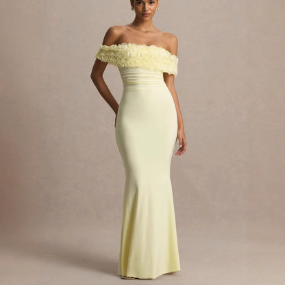New fashion splicing flower one-word shoulder dress backless sexy tube top skirt