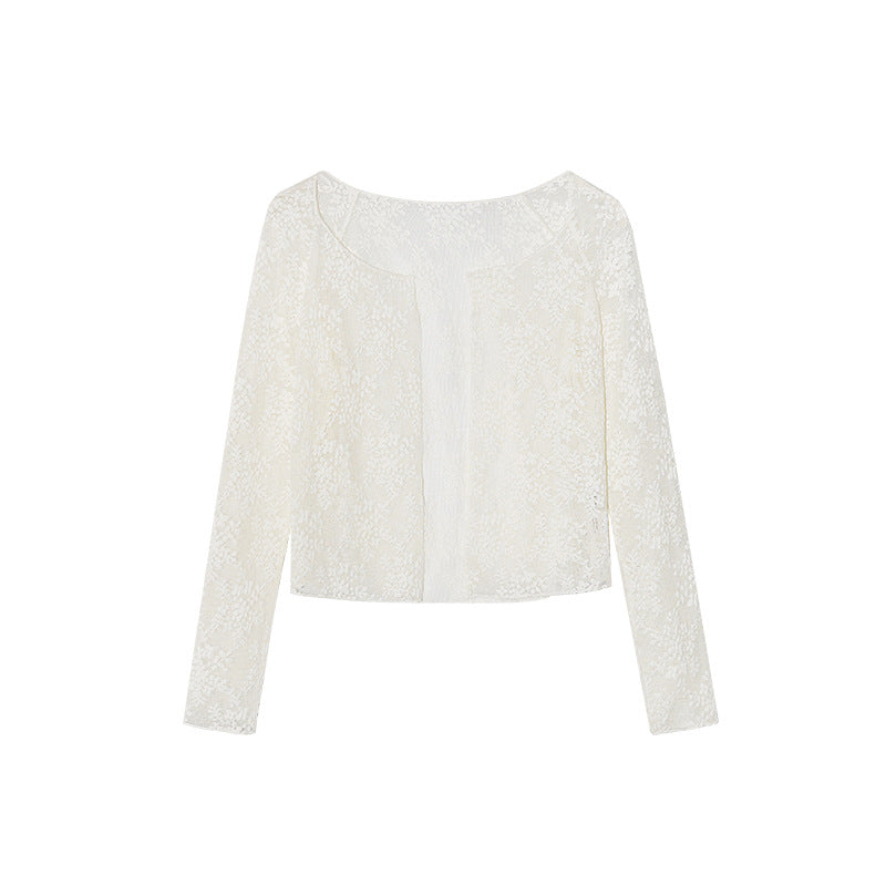 Hollow temperament long-sleeved shawl with thin lace shirt