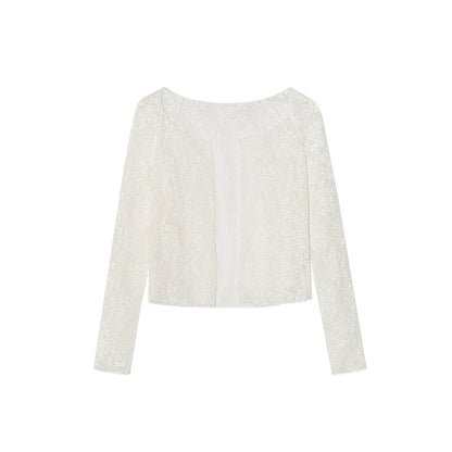 Hollow temperament long-sleeved shawl with thin lace shirt