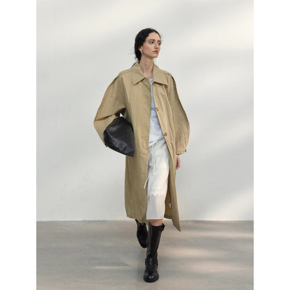 Spring new commuter design loose cocoon-shaped slightly wrinkled texture trench coat
