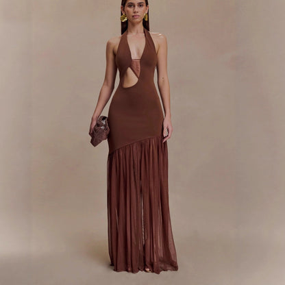 Fashion yarn hollow mesh neck hip skirt backless sexy hottie dress
