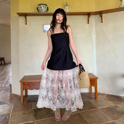 French Celebrity Lace Splicing Perspective Sexy Suspender Dress
