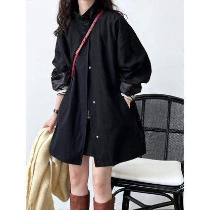 Premium temperament silhouette stand-up collar trench coat women's lazy style Japanese minimalist oversize coat 8631