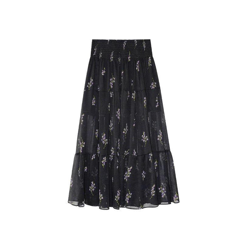 Floral A-Line Maxi Skirt with Elastic Waist