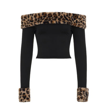 Leopard Print Off-Shoulder Top & Shorts Set