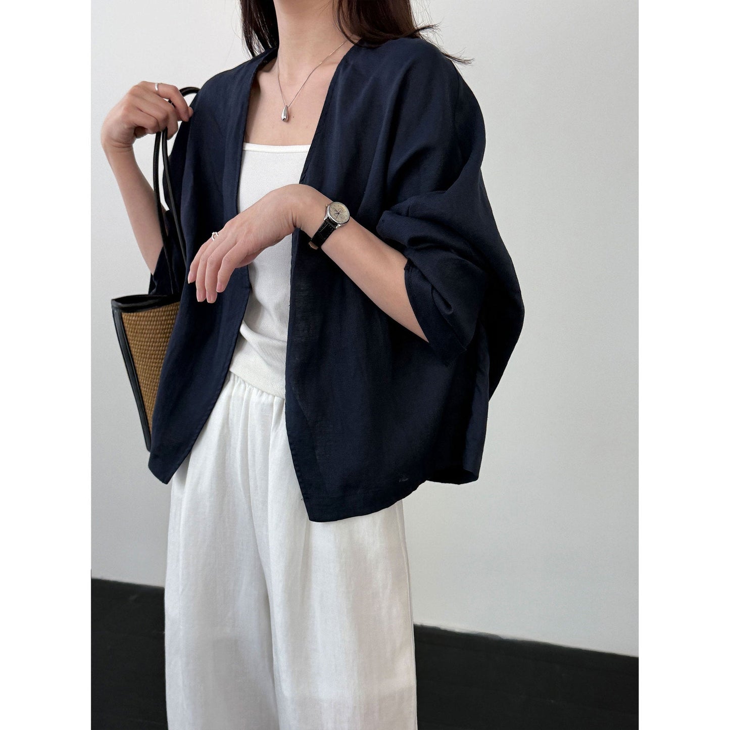 Premium ramie simple buckle-free cardigan jacket women's 26 spring new comfortable breathable top