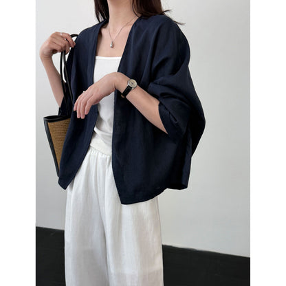 Premium ramie simple buckle-free cardigan jacket women's 26 spring new comfortable breathable top