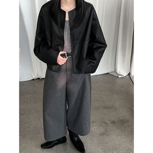 Korean wool three-dimensional loose wide-leg pants women's autumn new thin high-end nine-point pants
