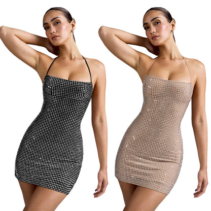 Rhinestone Halter Mini Dress