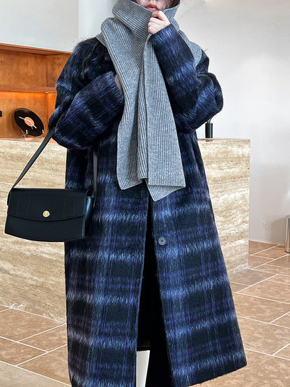 Fall and winterk-style 30% wool woolenoutwear women's medium longthickened over-the-knee quilted plaid coat