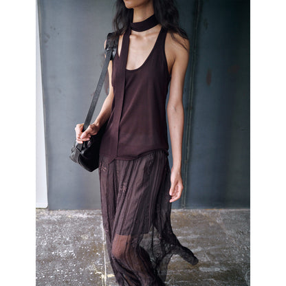 Tencel wool U-neck knitted vest, streamer slim commuter sleeveless top