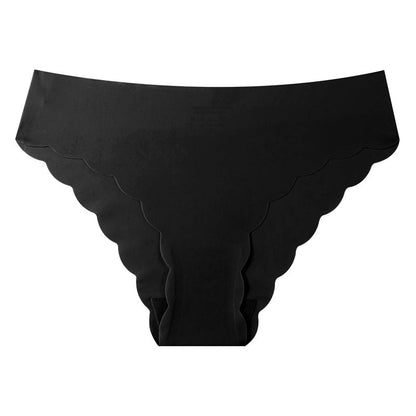 Large size underwear wavy edge low waist breathable nylon briefs ice silk invisible women's seamless underwear