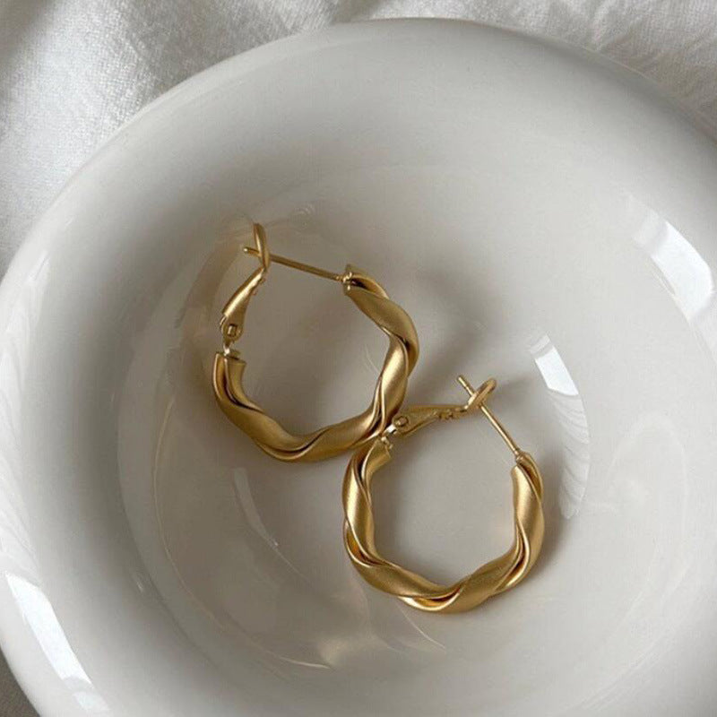 Premium Matte Gold Twist Ring Earrings