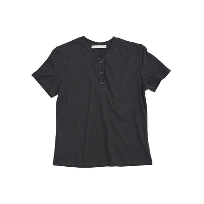 New Casual Tencel Linen Short Simple Versatile Henry Neck Short Sleeve T-Shirt