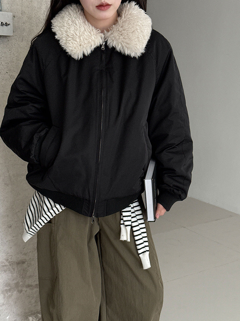 Korean warm fur collar padded jacket women's winter design versatile jacket cotton jacket top 89002