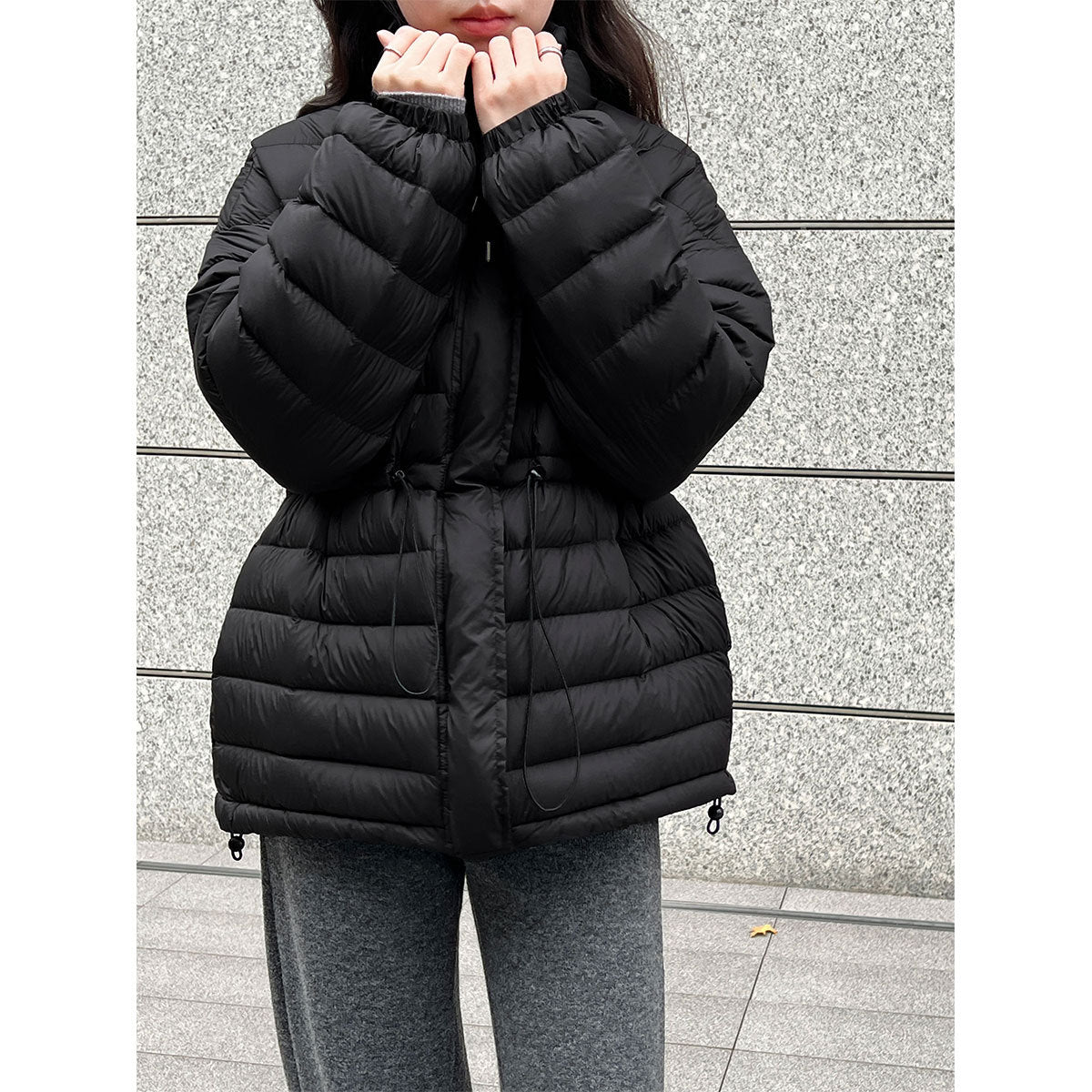 Drawstring waist slimming 90 white duck down cropped jacket