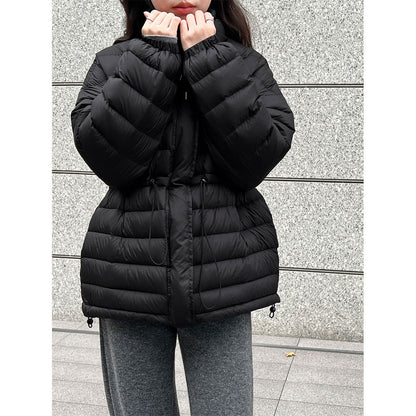 Drawstring waist slimming 90 white duck down cropped jacket
