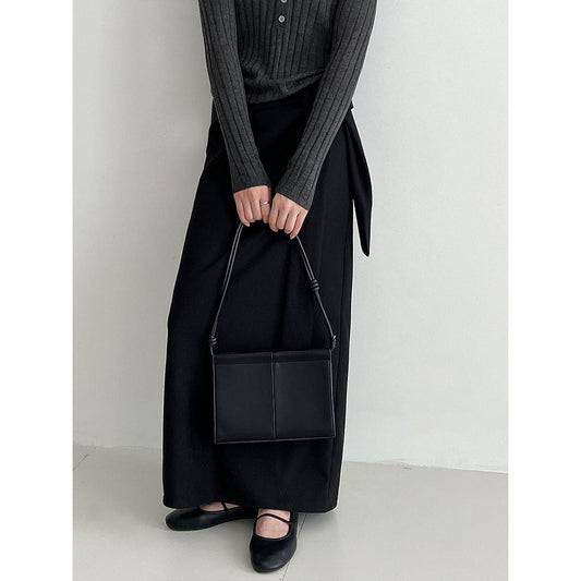 Temperament pleated high waist straps straight skirt women's autumn new velvet personalized design long skirt 1726