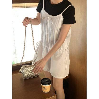 Women's Off-Shoulder Lace-Up Loose Sleeveless Cotton Midi Dress