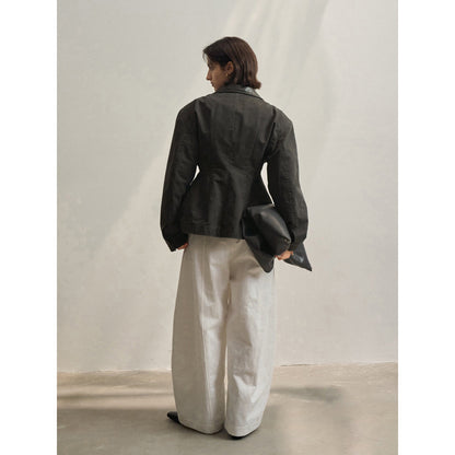 New washed water old leather collar retro charm bee waist jacket