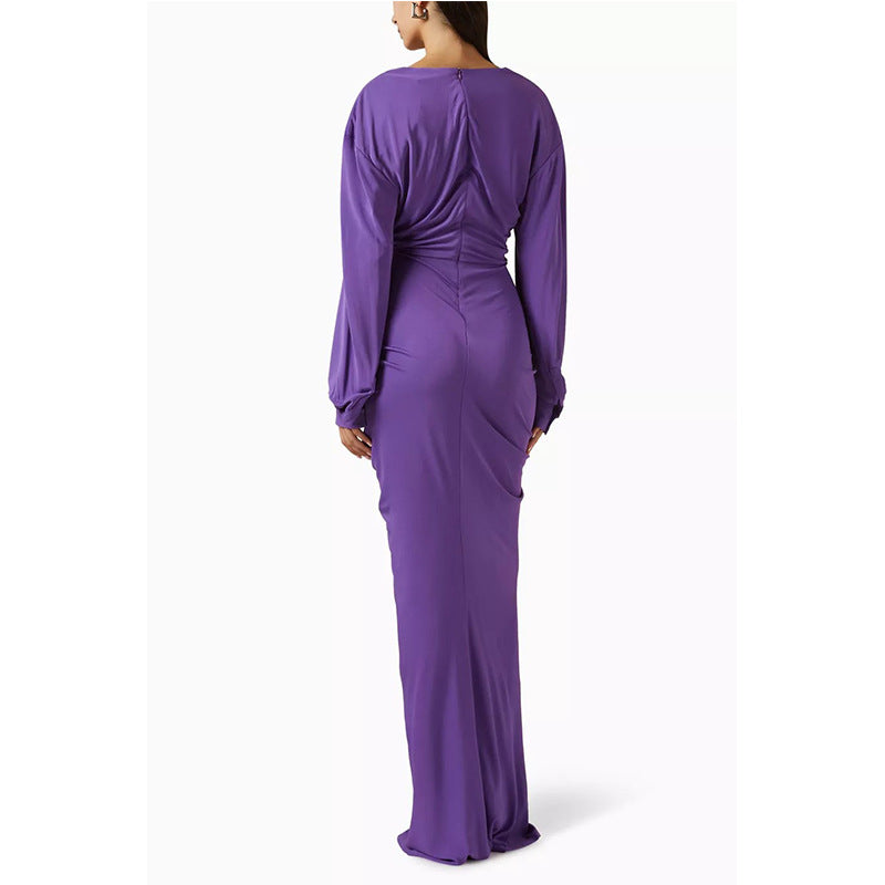 Tight mermaid skirt cutout waist pleated long-sleeved dress pure desire to tighten the waist