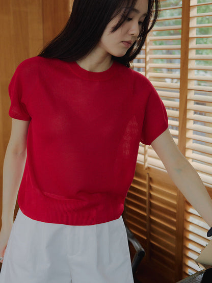 Macaron dry breathable short-sleeved knitted top