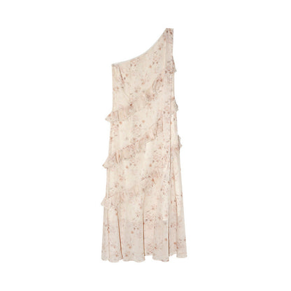 Sweet age-reducing fungus edge floral one-shoulder suspender dress