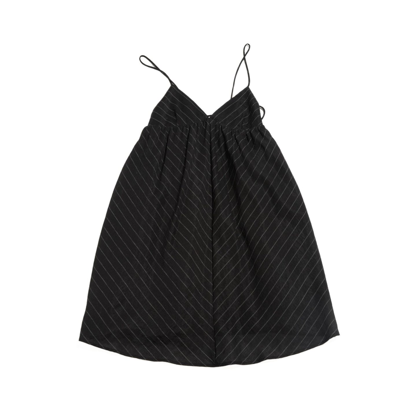 Summer casual V-neck hemp striped simple short double-root suspender dress