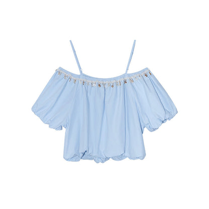 Exquisite and beautiful shirt off-the-shoulder one-shoulder suspender top