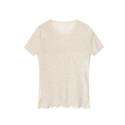 Korean Old Money Combed Cotton Slim Knit Short Sleeve T-Shirt