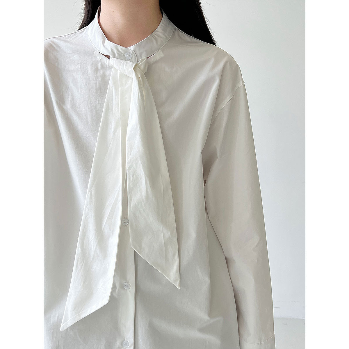 Korean design sense tie solid color shirt women's new temperament loose casual shirt