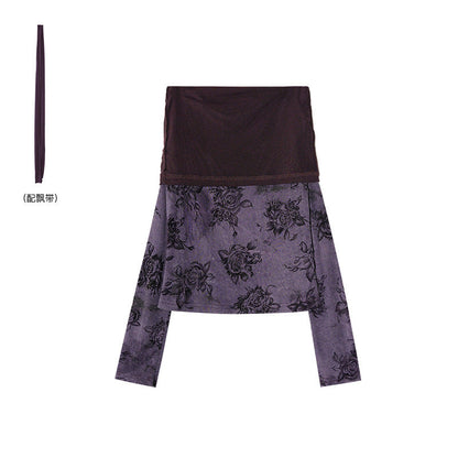Printed Long Sleeve Slim Shoulder Top