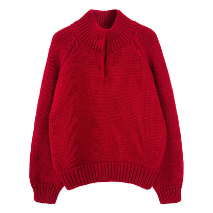 Korean semi-turtleneck pullover knitted sweater women's new winter lazy style versatile with a thick sweater underneath