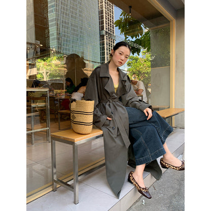 Loose temperament long trench coat