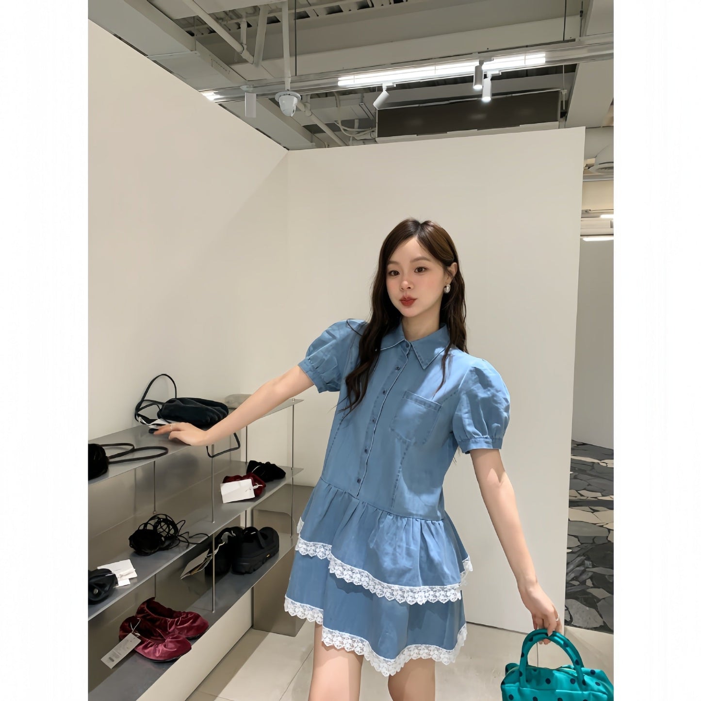 Sweet Denim Polo Collar Dress