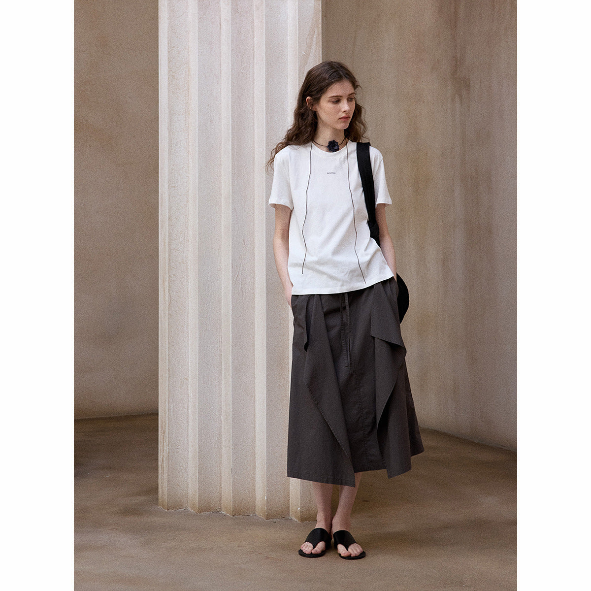 Summer soft long-staple cotton lace-up versatile commuter casual float irregular skirt