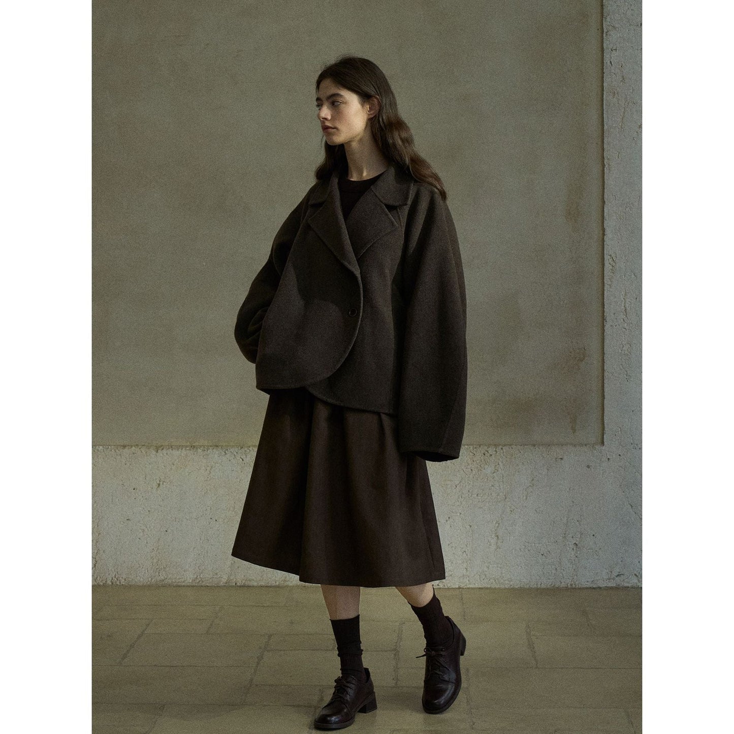 Winter delicate soft wool lapel versatile short double-sided tweed coat women