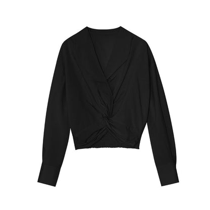 Temperament Design Sense Tencel Cotton Kink Waist Shirt