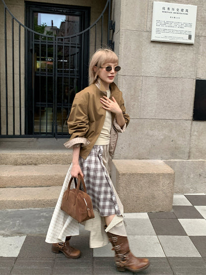 Plaid double-sided flight jacket