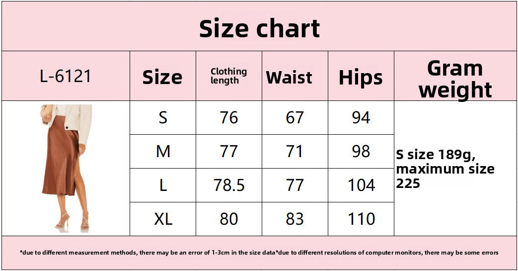 Acetate satin skirt elastic high waist solid color split mid-length skirt