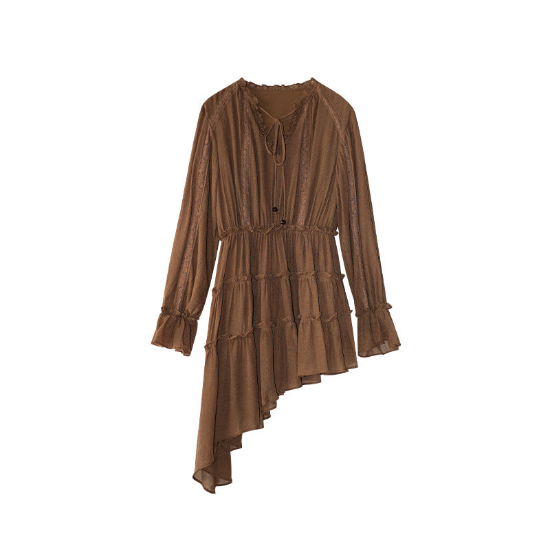 Age reduction temperament irregular beveled hem shirt dress